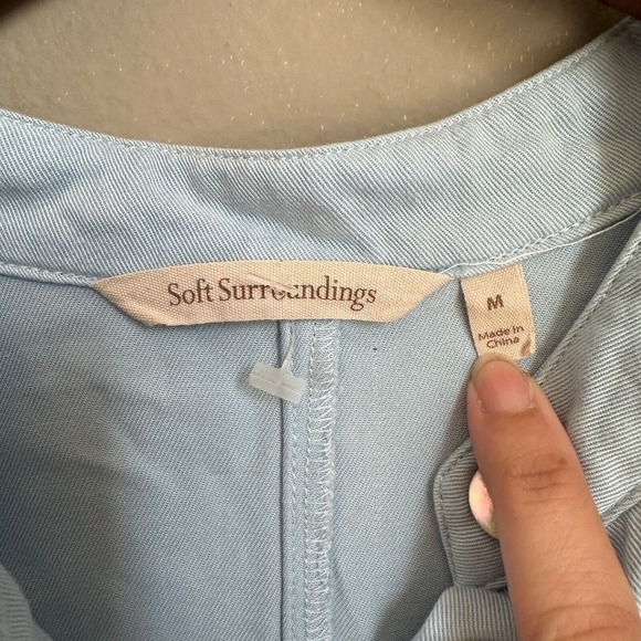 Soft Surroundings Blue Button Up Tunic Top Pockets 3/4 Sleeve Lagenlook M - Picture 5 of 8